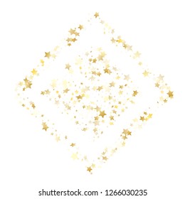 Flying gold star sparkle vector with white background. Carnival gold gradient christmas sparkles glitter geometric star pattern. Birthday starburst magical elements.