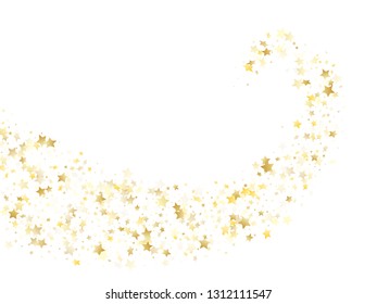 Flying Gold Star Sparkle Vector With White Background. Premium Gold Gradient Christmas Sparkles Glitter Geometric Star Pattern. Holiday Starlight Banner Backdrop.