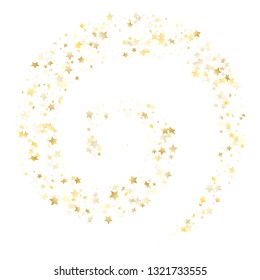 Flying gold star sparkle vector with white background. Premium gold gradient christmas sparkles glitter geometric star pattern. Holiday confetti tinsels decor.