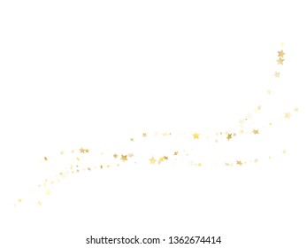 Fliegender, glänzender goldener Stern, Vektorgrafik mit weißem Hintergrund. Abstrakte goldene Weihnachtssterne glitzern geometrisches Sternmuster. Neujahr verstreut fliegende Muster.