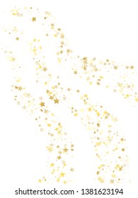 Flying gold star sparkle vector with white background. Stylish gold gradient christmas sparkles glitter geometric star pattern. Party starburst scatter pattern.