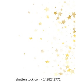 Flying gold star sparkle vector with white background. Stylish gold gradient christmas sparkles glitter geometric star pattern. Party starburst fireworks pattern.