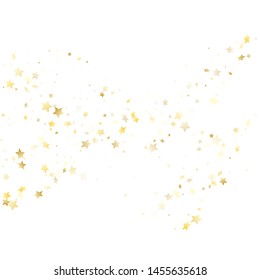 Flying gold star sparkle vector with white background. Fashionable gold gradient christmas sparkles glitter geometric star pattern. Birthday confetti glitter decoration.