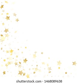 Flying gold star sparkle vector with white background. Premium gold gradient christmas sparkles glitter geometric star pattern. New Year starburst fireworks backdrop.