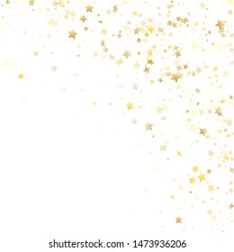 Flying gold star sparkle vector with white background. Geometric gold gradient christmas sparkles glitter geometric star pattern. Birthday confetti tinsels decoration.