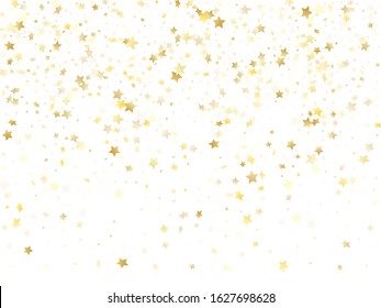 Flying gold star sparkle vector with white background. Carnival gold gradient christmas sparkles glitter geometric star pattern. Christmas starburst flying pattern.