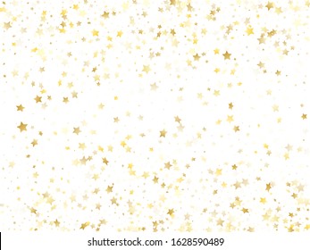 Flying gold star sparkle vector with white background. Modern gold gradient christmas sparkles glitter geometric star pattern. Party starburst scatter backdrop.