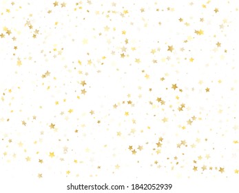 Flying gold star sparkle vector with white background. Rich gold gradient christmas sparkles glitter geometric star pattern. Christmas starburst fireworks pattern.