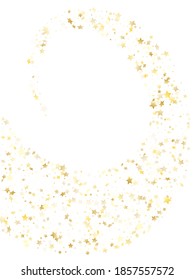 Flying gold star sparkle vector with white background. Carnival gold gradient christmas sparkles glitter geometric star pattern. Birthday confetti tinsels decoration.