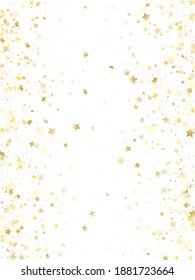 Flying gold star sparkle vector with white background. Astral gold gradient christmas sparkles glitter geometric star pattern. Party starburst fireworks pattern.