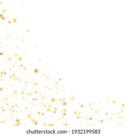 Flying Gold Star Sparkle Vector With White Background. Fashionable Gold Gradient Christmas Sparkles Glitter Geometric Star Pattern. Holiday Starburst Fireworks Pattern.