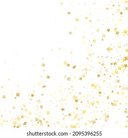 Flying gold star sparkle vector with white background. Vintage gold gradient christmas sparkles glitter geometric star pattern. Holiday starburst fireworks pattern.