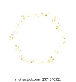 Flying gold star sparkle vector with white background. Astral gold gradient christmas sparkles glitter geometric star pattern. Holiday starburst lights poster pattern.