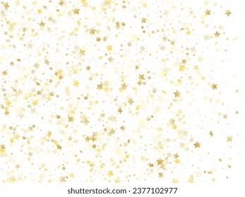 Flying gold star sparkle vector with white background. Decorative gold gradient christmas sparkles glitter geometric star pattern. Holiday starburst lights card pattern.
