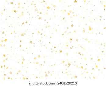 Flying gold star sparkle vector with white background. Luxurious gold gradient christmas sparkles glitter geometric star pattern. Holiday starburst scatter backdrop.