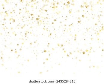 Flying gold star sparkle vector with white background. Decorative gold gradient christmas sparkles glitter geometric star pattern. Party starburst lights poster pattern.