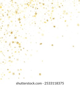 Flying gold star sparkle vector with white background. Trendy gold gradient christmas sparkles glitter geometric star pattern. Christmas starlight poster backdrop.