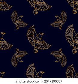 Flying golden birds line arts vector seamless
