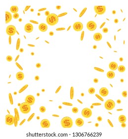 Flying golden coins. Flat vector cartoon money illustration. Objects isolated on a white background.
