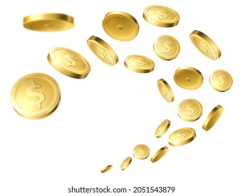 Flying golden coins. Realistic gold money, flow