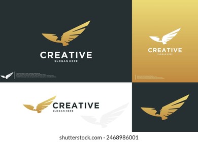 flying golden eagle, abstract concept, minimalist, logo design inspiration.