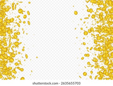 Flying Golden Jackpot Vector Transparent Background. Gold Finance Flow Banner. Metal Confetti Template. Monetary Currency Flyer.