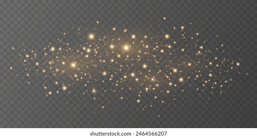 Flying golden magical dust with bright lights bokeh isolated on dark transparent background. Abstract light effect with particles. Vector illustration. EPS 10.