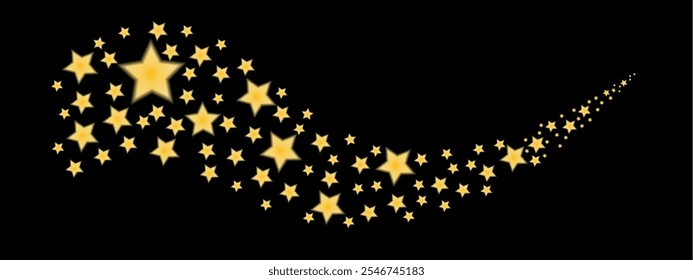 Flying golden stars blurred, sparkling Christmas confetti. Magical shining stars. Glittery holiday vector background