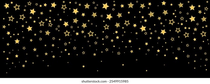 Flying golden stars blurred, sparkling Christmas confetti. Magical shining stars. Glittery holiday   background. Vector illustration