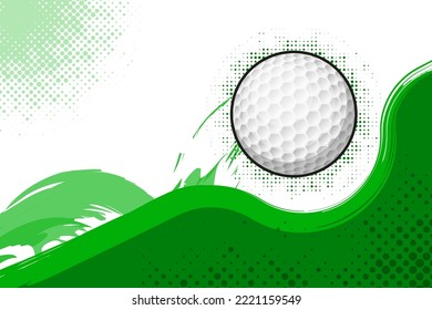 A flying golf ball abowe green flat wave. Abstract background