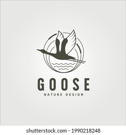 flying goose river bank logo vector symbol illustration design, vintage goose logo design