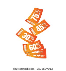 Flying gradient voucher with white background, vouchers, exchange. Discount, profitable purchases, Offers, Special premium price offers sale coupon, gradient vouchers.