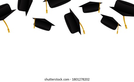 Flying graduate cap frame design isolated on white background