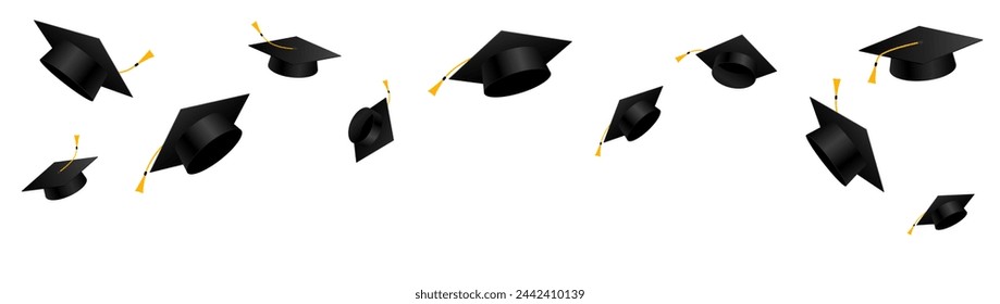 Flying graduation cap design. University and college education degrees. Vector illustration