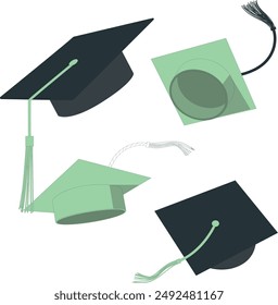Flying graduation cap design. University and college degree. Vector illustration