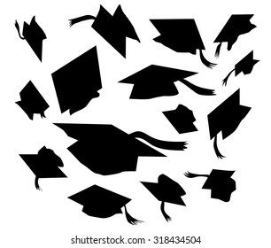 Flying Graduation Caps Silhouette
