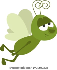 Flying Grasshopper, Illustration, Vector On A White Background.