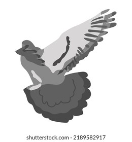 Flying gray dove isolated on white background Grey bird in view from the back Vector illustration in hand drawn flat cartoon style 