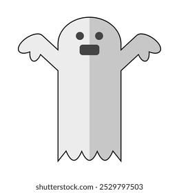 Fantasma gris volador. fantasma flotante. fantasma lindo. miedo. horror. Tema de Halloween. personaje místico. monstruos. personaje malvado. espíritus. buenos espíritus. Ilustración vectorial