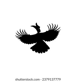 Flying Great Horn Bird Silhouette. Puede utilizarse para Ilustración de Arte, Gram de Logotipos, Sitio Web, Pictograma o Elemento de Diseño Gráfico. Ilustración vectorial