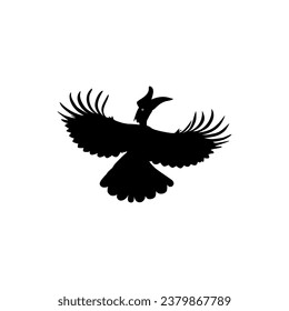 Flying Great Horn Bird Silhouette. Puede utilizarse para Ilustración de Arte, Gram de Logotipos, Sitio Web, Pictograma o Elemento de Diseño Gráfico. Ilustración vectorial