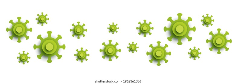 Flying green bacteria, molecule or virus in modern paper cut style isolated on white background. Craft origami design element. Minimalistic colorful geometric concept. Vector illustration.