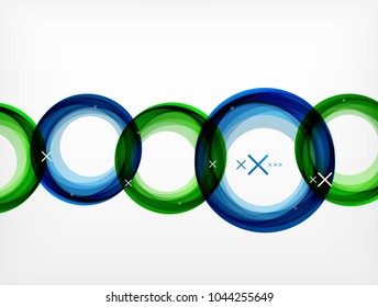 círculos abstractos de color verde y azul, fondo geométrico vectorial, burbujas de aire de color, plantilla de banner web, fondo o elementos de presentación empresarial o tecnológica, ilustración vectorial