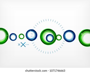 Flying green and blue abstract circles, vector geometric background, color air bubbles, web banner template, business or technology presentation background or elements, vector illustration