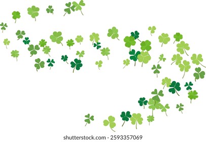 Flying green clover leaf curly wave line vector illustration. Foliage float on wind, herbal natural swirl design element. shamrock