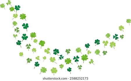 Flying green clover leaves decor greeting card, banner and background vector illustration, good luck