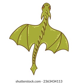 Flying green dragon. Colorful vector isolated illustration hand drawn doodle. Symbol of the year 2024. Reptile from Asian countries, oriental animal
