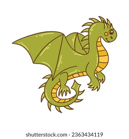 Flying green dragon soars in the air. Colorful vector isolated illustration hand drawn doodle. Symbol of the year 2024. Reptile from Asian countries, oriental animal