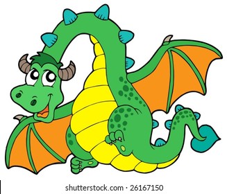 Flying green dragon - vector illustration.