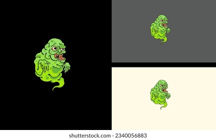 flying green ghost vector mascot design